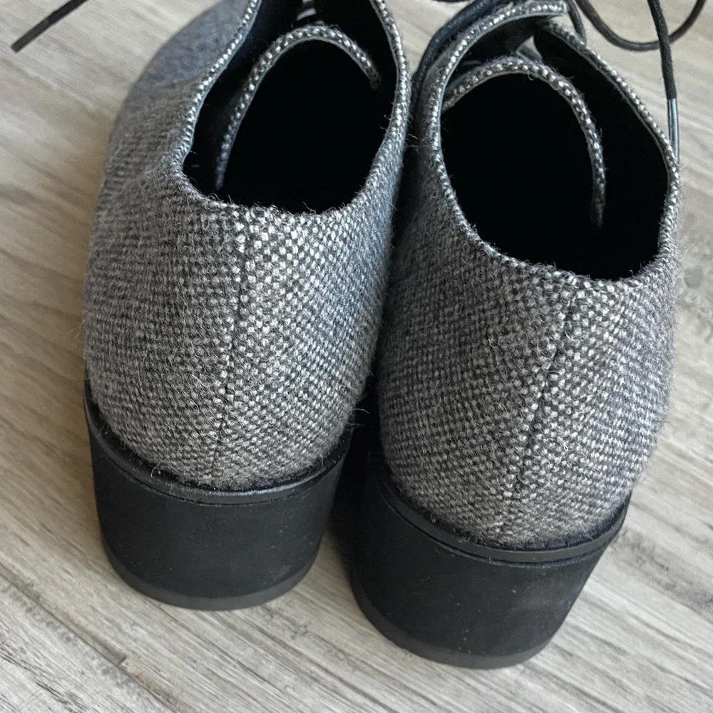 Eileen Fisher Eddy Tweed Platform Oxford Shoe Gray/Black Eclectic Grandpa SZ 10